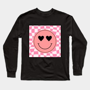 Cute Lovely Smiley Retro 80s Checkered Smiling Happy Long Sleeve T-Shirt